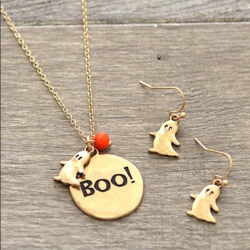 Boo ghost necklace set gold Halloween